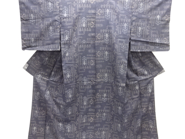 JAPANESE KIMONO / ANTIQUE HITOE KIMONO / SILK / SATSUMA OSHIMA TSUMUGI / WOVEN ABSTRACT JAR